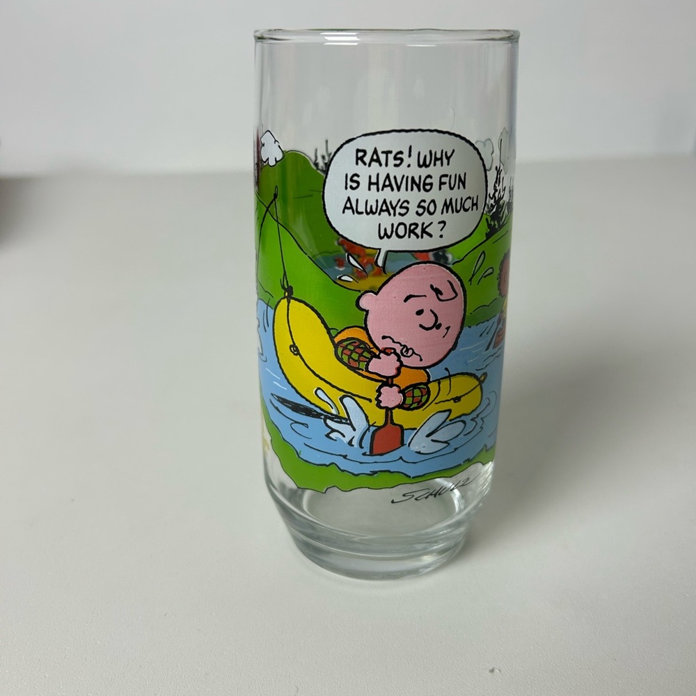 McDonald’s VTG Camp Snoopy Collection Glass "Why Is Having Fun So Much Work"